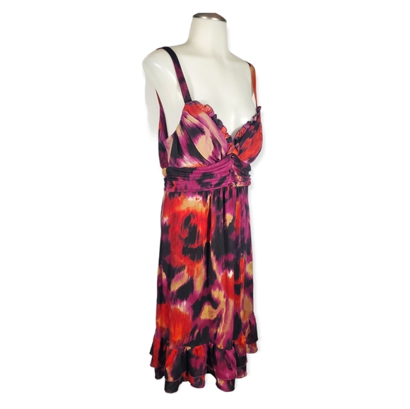 BISOU BISOU Beautiful ruffled purple red and black dress Size 12 - Picture 2 of 8